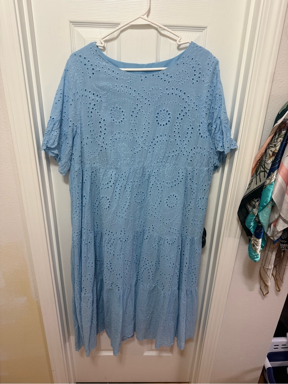 Light Blue Eyelet Short Sleeve Midi Dress
